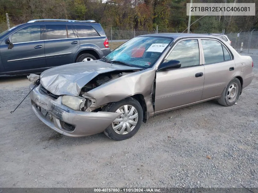 2001 Toyota Corolla Ce VIN: 2T1BR12EX1C406081 Lot: 40757850