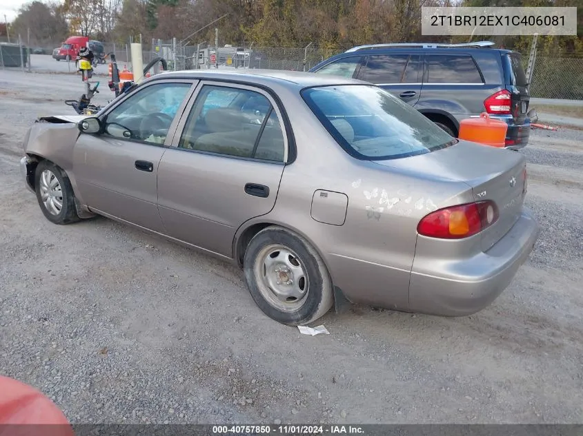 2001 Toyota Corolla Ce VIN: 2T1BR12EX1C406081 Lot: 40757850