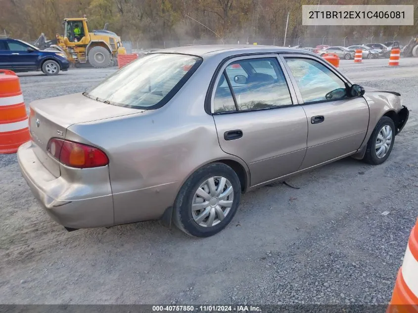 2001 Toyota Corolla Ce VIN: 2T1BR12EX1C406081 Lot: 40757850