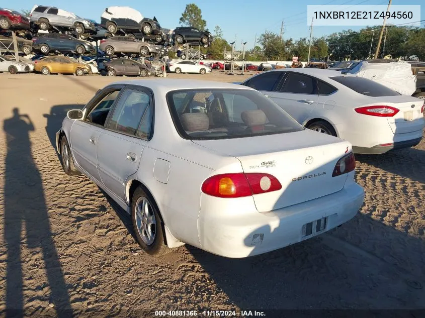 2001 Toyota Corolla S VIN: 1NXBR12E21Z494560 Lot: 40881366