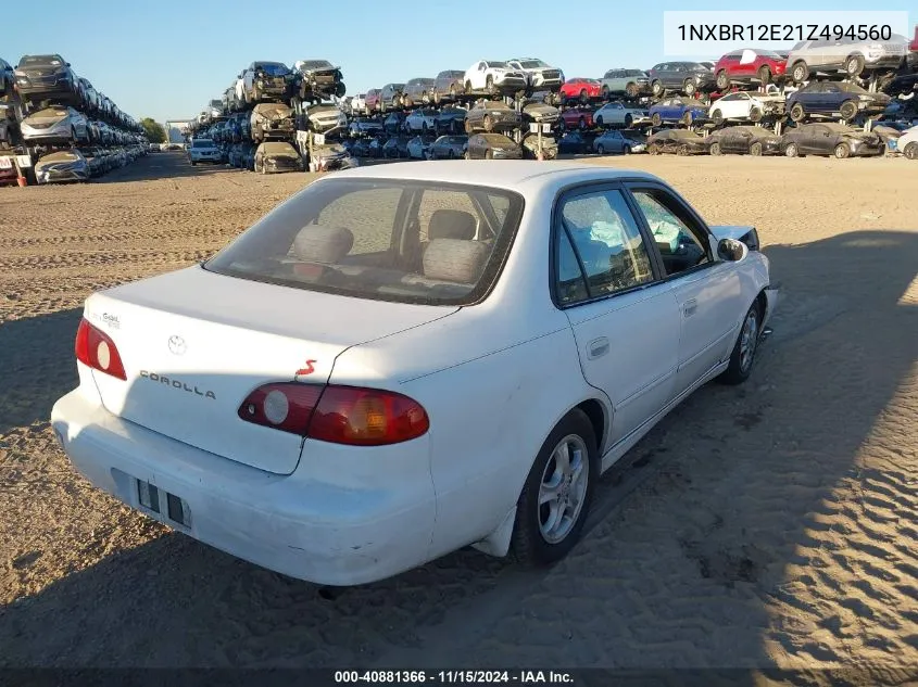 2001 Toyota Corolla S VIN: 1NXBR12E21Z494560 Lot: 40881366