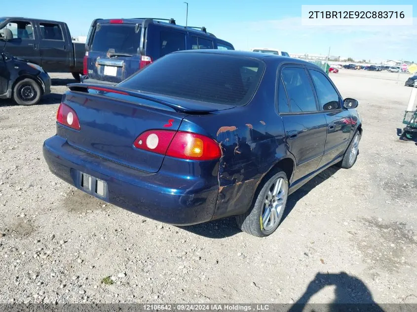 2002 Toyota Corolla Ce/Le/Sport VIN: 2T1BR12E92C883716 Lot: 12106642