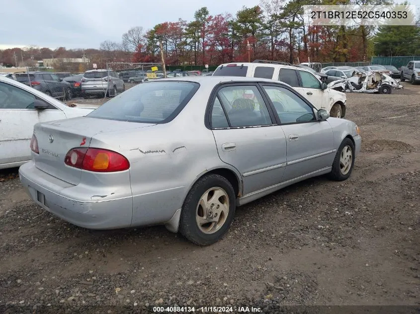 2002 Toyota Corolla S VIN: 2T1BR12E52C540353 Lot: 40884134