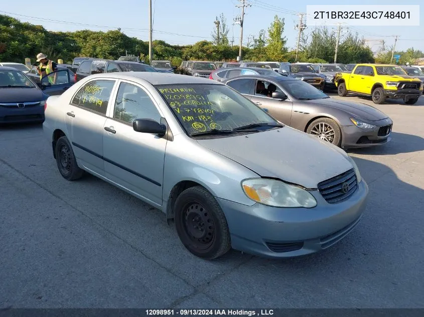 2003 Toyota Corolla Ce/Le/S VIN: 2T1BR32E43C748401 Lot: 12098951