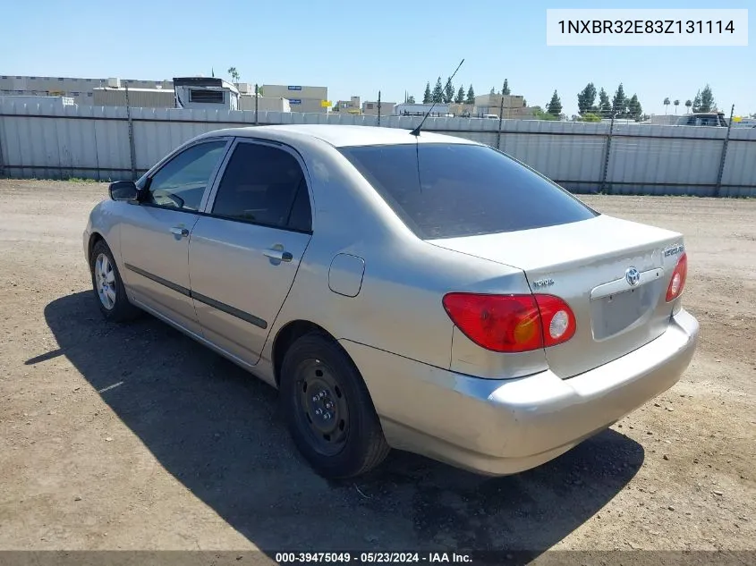 2003 Toyota Corolla Ce/Le VIN: 1NXBR32E83Z131114 Lot: 39475049