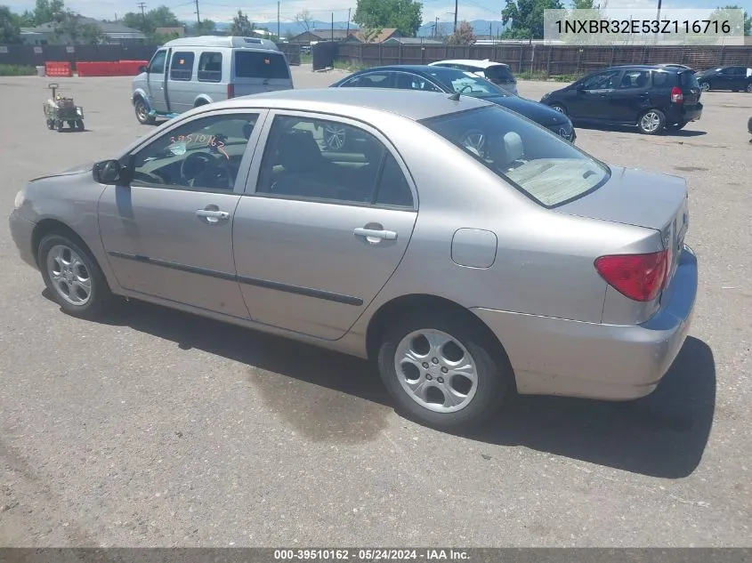 2003 Toyota Corolla Ce VIN: 1NXBR32E53Z116716 Lot: 39510162