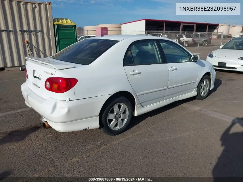 2003 Toyota Corolla S VIN: 1NXBR38E23Z098957 Lot: 39687689