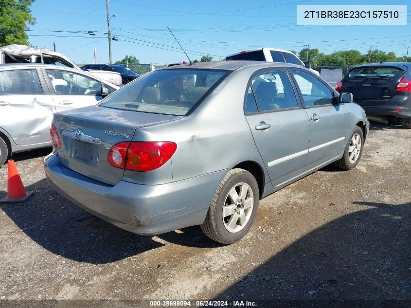 2003 Toyota Corolla Le VIN: 2T1BR38E23C157510 Lot: 39699094