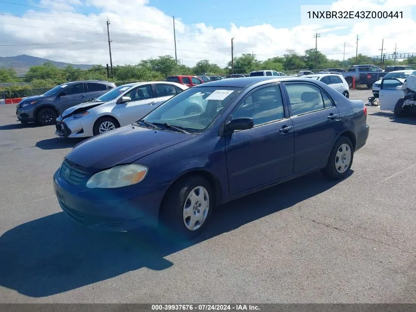 2003 Toyota Corolla Ce VIN: 1NXBR32E43Z000441 Lot: 39937676