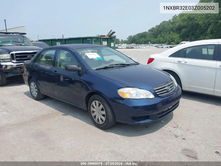 2003 Toyota Corolla Ce VIN: 1NXBR32E03Z005202 Lot: 39965075