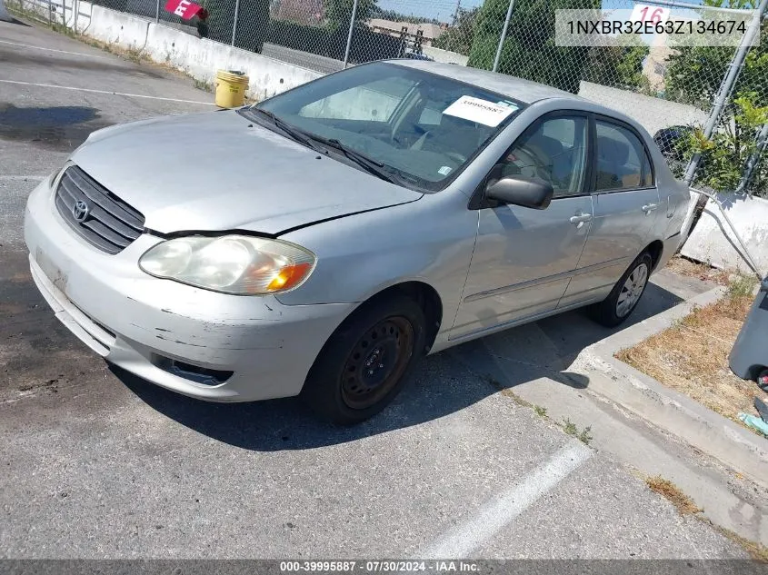 2003 Toyota Corolla Le VIN: 1NXBR32E63Z134674 Lot: 39995887