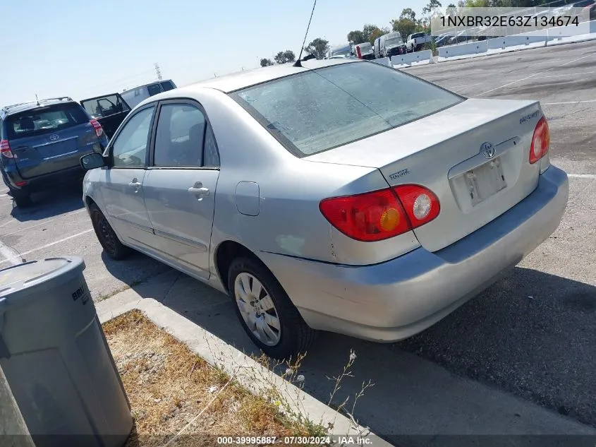 2003 Toyota Corolla Le VIN: 1NXBR32E63Z134674 Lot: 39995887