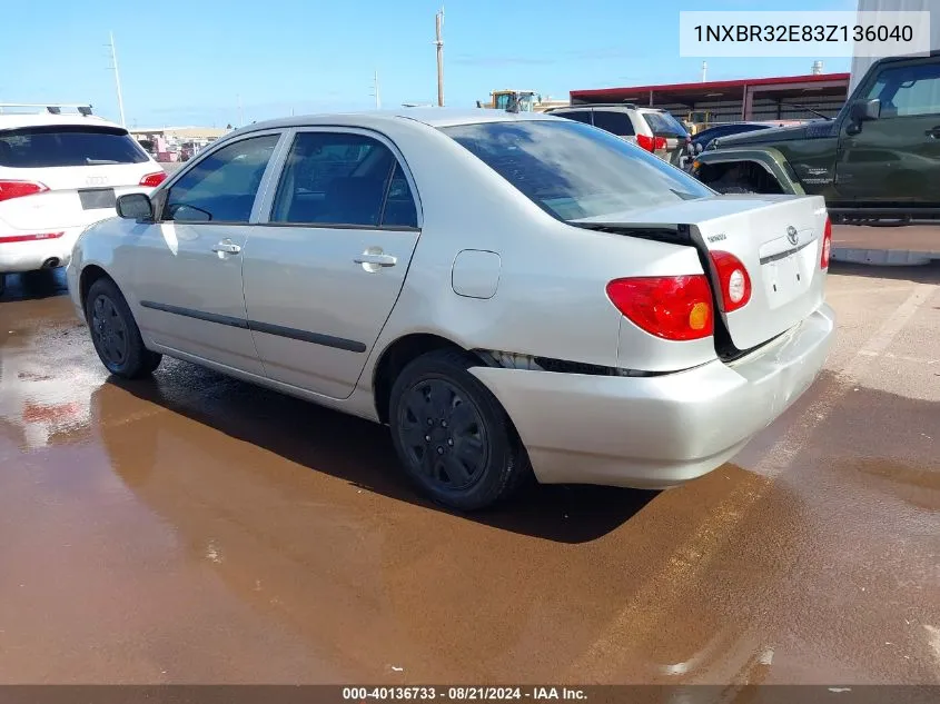 2003 Toyota Corolla Ce VIN: 1NXBR32E83Z136040 Lot: 40136733