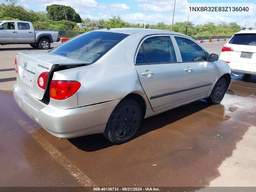 2003 Toyota Corolla Ce VIN: 1NXBR32E83Z136040 Lot: 40136733