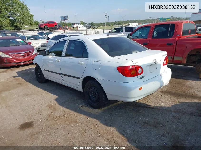 2003 Toyota Corolla Ce VIN: 1NXBR32E03Z038152 Lot: 40168960