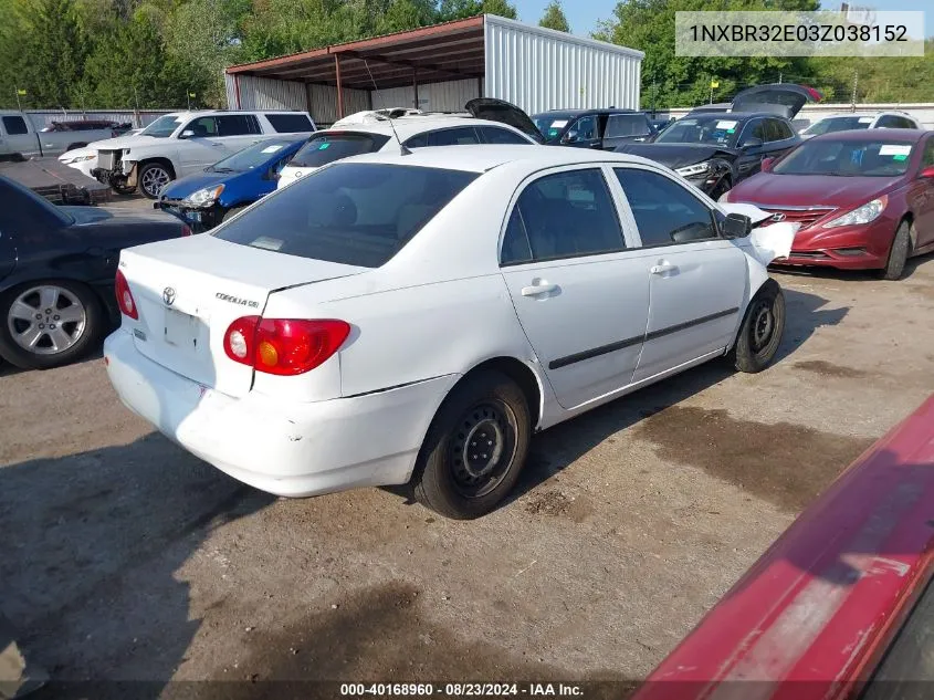 2003 Toyota Corolla Ce VIN: 1NXBR32E03Z038152 Lot: 40168960