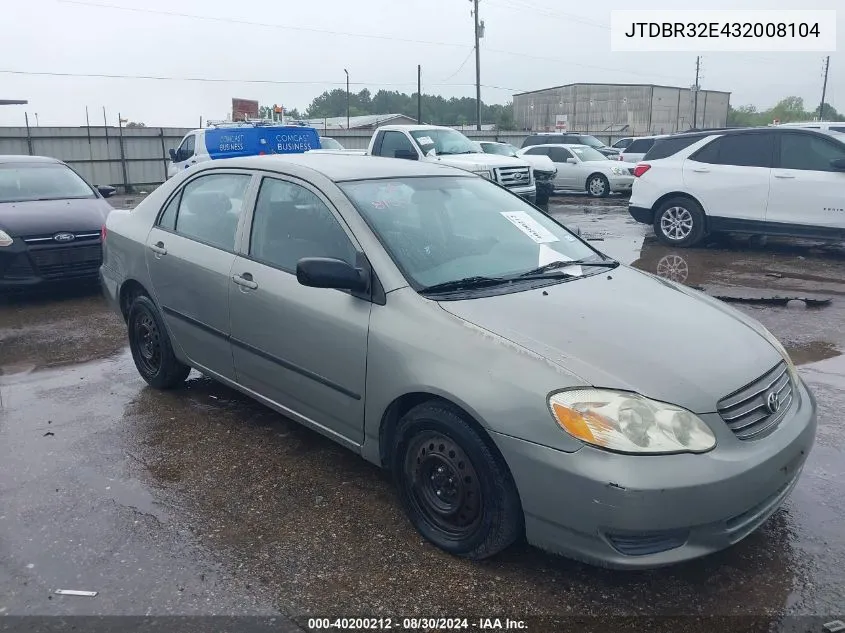 2003 Toyota Corolla Ce VIN: JTDBR32E432008104 Lot: 40200212