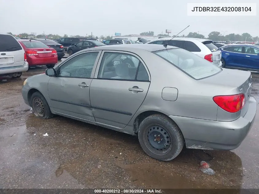 2003 Toyota Corolla Ce VIN: JTDBR32E432008104 Lot: 40200212