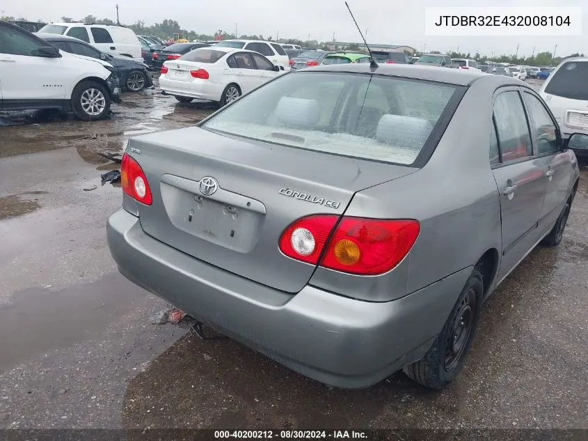 2003 Toyota Corolla Ce VIN: JTDBR32E432008104 Lot: 40200212