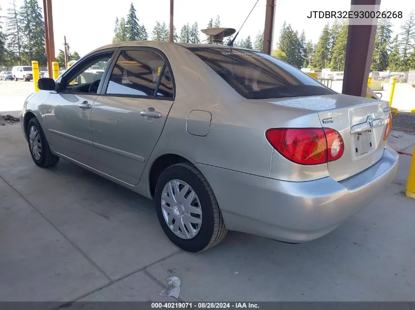 2003 Toyota Corolla Le VIN: JTDBR32E930026268 Lot: 40219071