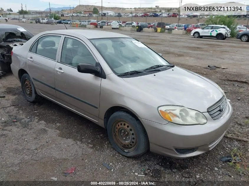 2003 Toyota Corolla Ce VIN: 1NXBR32E63Z111394 Lot: 40220859