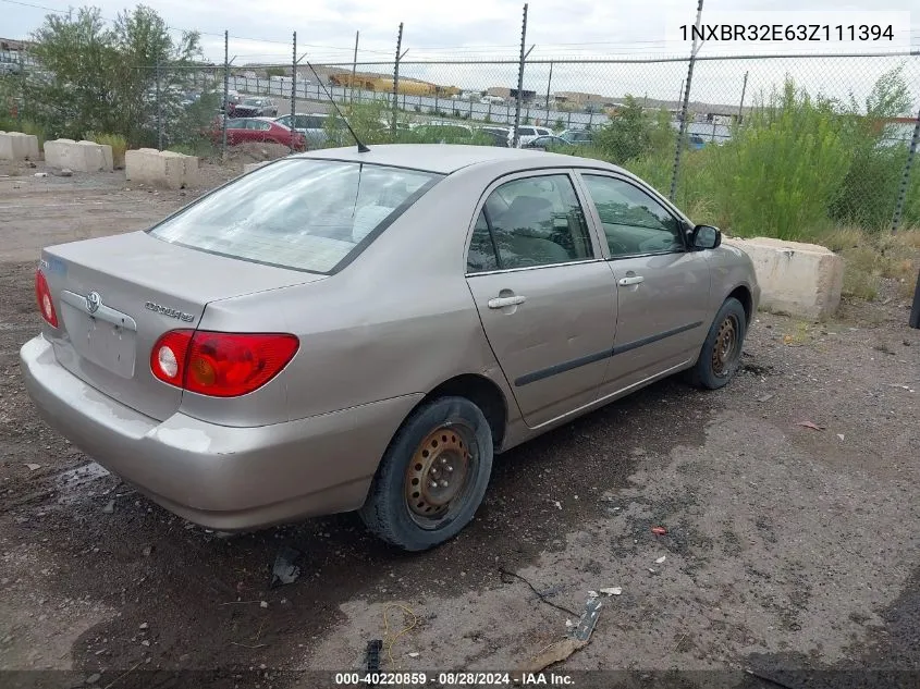 2003 Toyota Corolla Ce VIN: 1NXBR32E63Z111394 Lot: 40220859