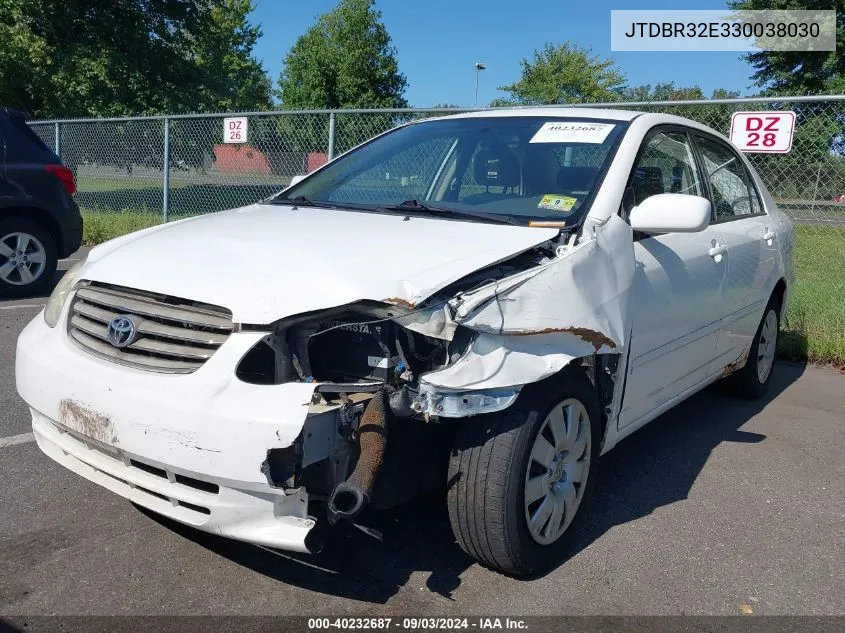 2003 Toyota Corolla Le VIN: JTDBR32E330038030 Lot: 40232687