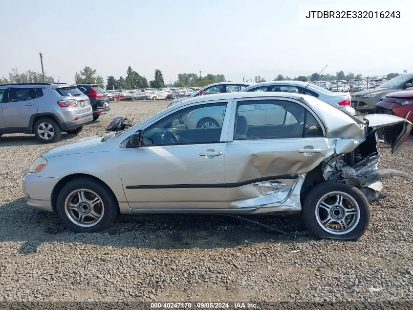 2003 Toyota Corolla Ce VIN: JTDBR32E332016243 Lot: 40247170