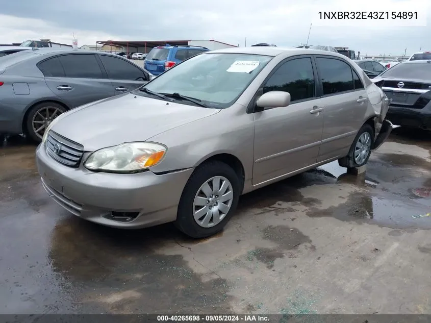 2003 Toyota Corolla Le VIN: 1NXBR32E43Z154891 Lot: 40265698