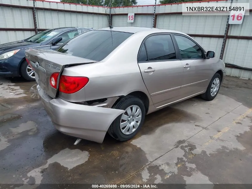 2003 Toyota Corolla Le VIN: 1NXBR32E43Z154891 Lot: 40265698