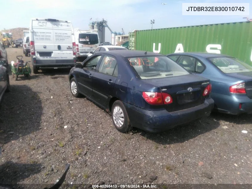 2003 Toyota Corolla Ce VIN: JTDBR32E830010742 Lot: 40268413