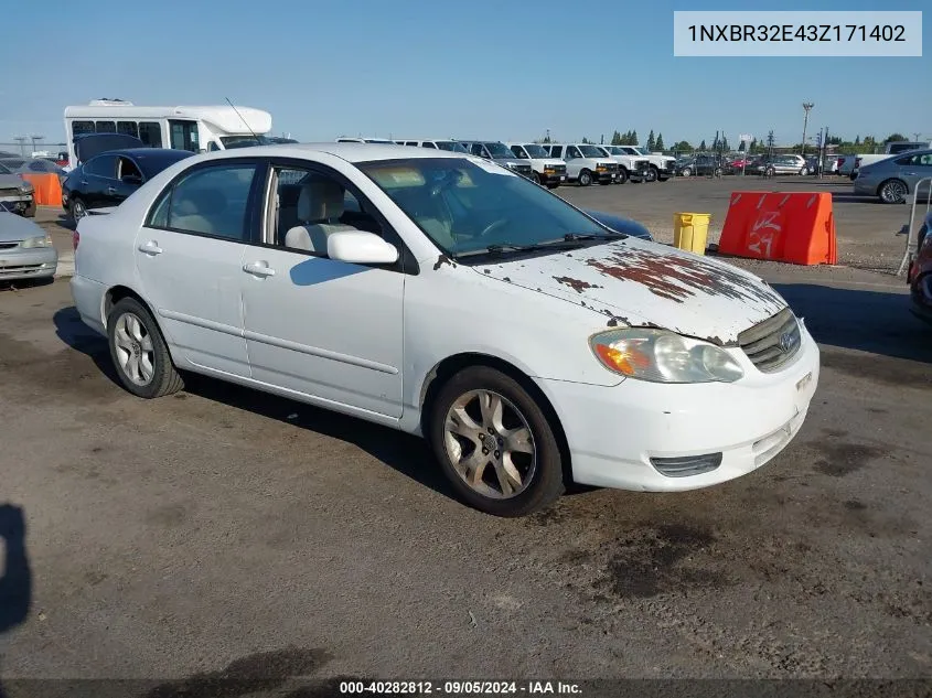 2003 Toyota Corolla Le VIN: 1NXBR32E43Z171402 Lot: 40282812