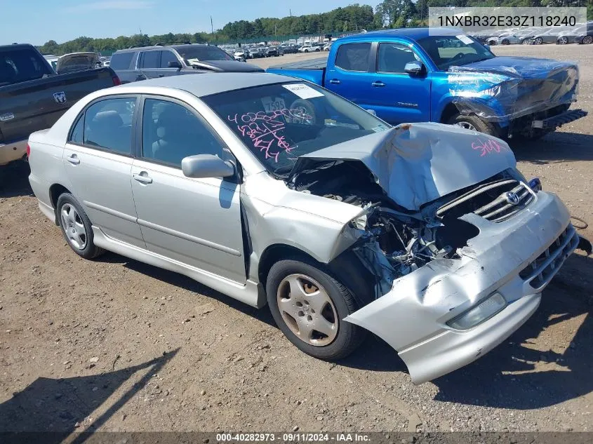 2003 Toyota Corolla S VIN: 1NXBR32E33Z118240 Lot: 40282973