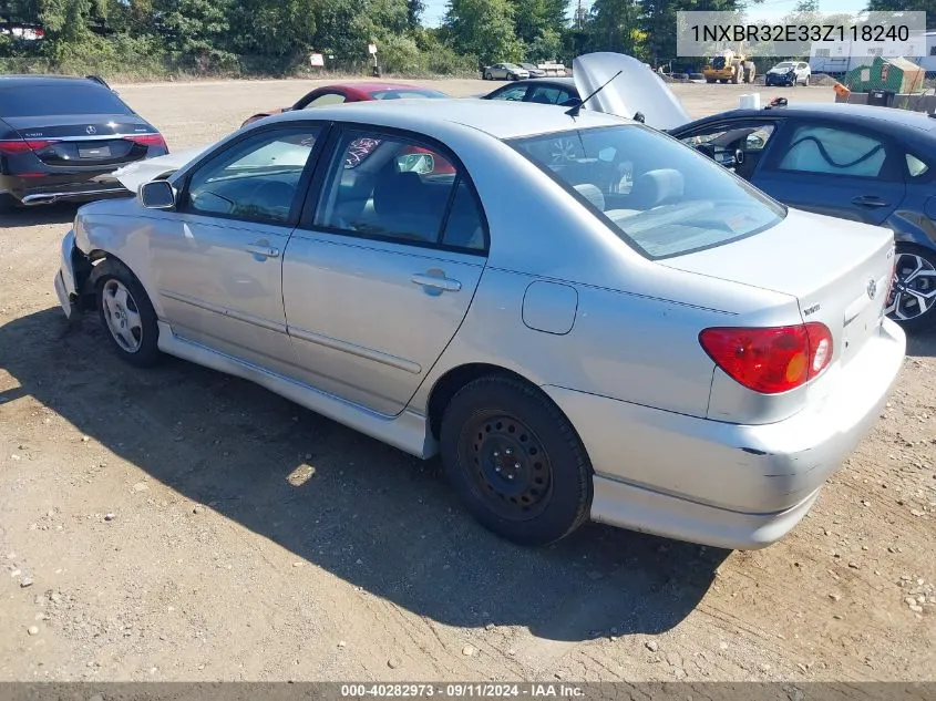 2003 Toyota Corolla S VIN: 1NXBR32E33Z118240 Lot: 40282973