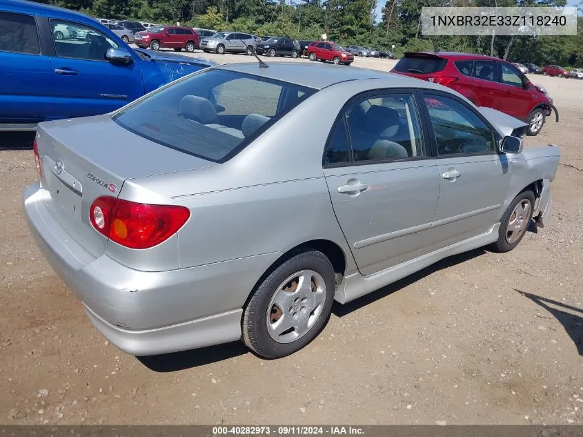 2003 Toyota Corolla S VIN: 1NXBR32E33Z118240 Lot: 40282973