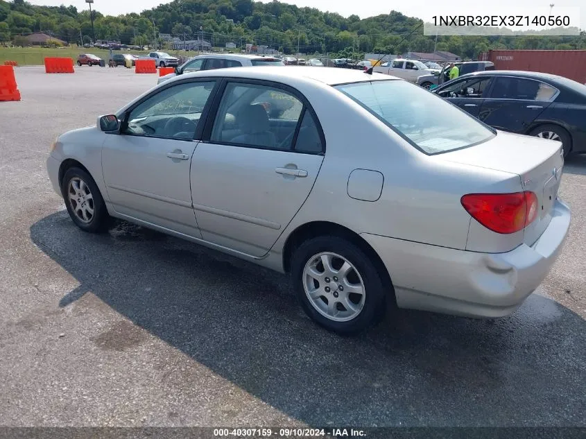 2003 Toyota Corolla Le VIN: 1NXBR32EX3Z140560 Lot: 40307159