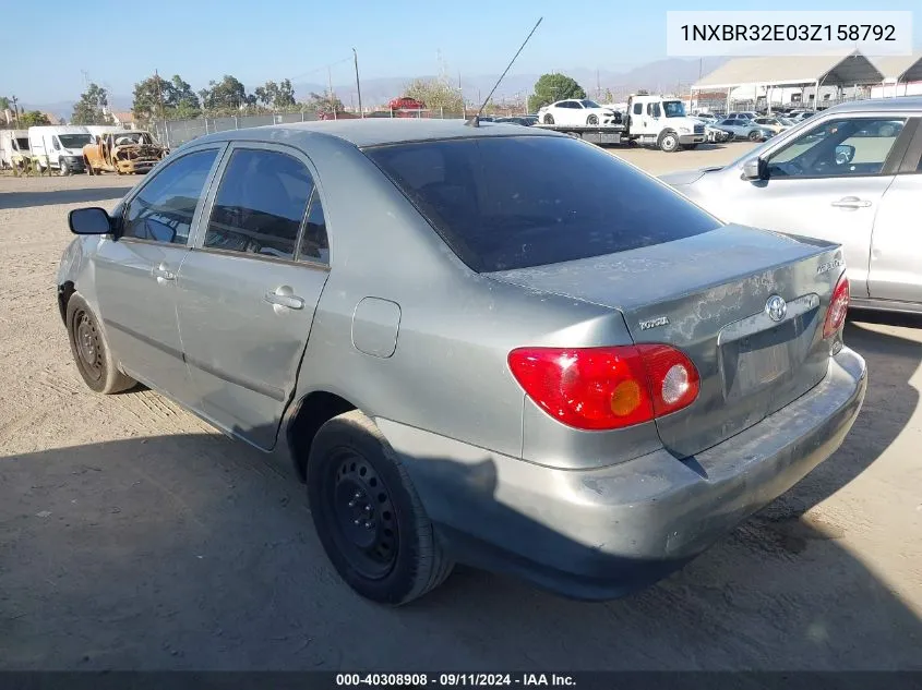 2003 Toyota Corolla Ce VIN: 1NXBR32E03Z158792 Lot: 40308908