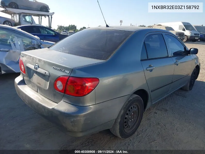 2003 Toyota Corolla Ce VIN: 1NXBR32E03Z158792 Lot: 40308908