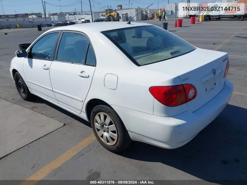 2003 Toyota Corolla Le VIN: 1NXBR32E03Z144715 Lot: 40311576