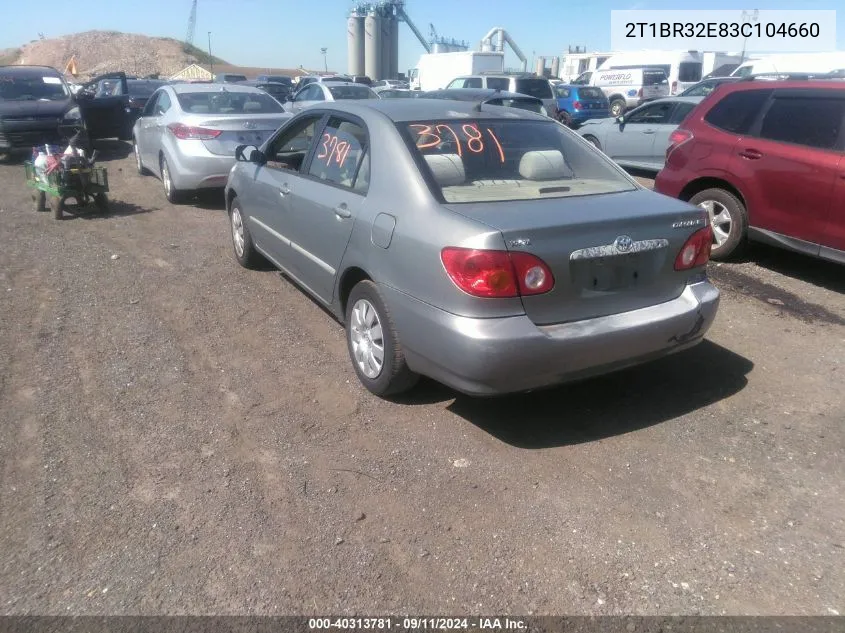 2003 Toyota Corolla Le VIN: 2T1BR32E83C104660 Lot: 40313781