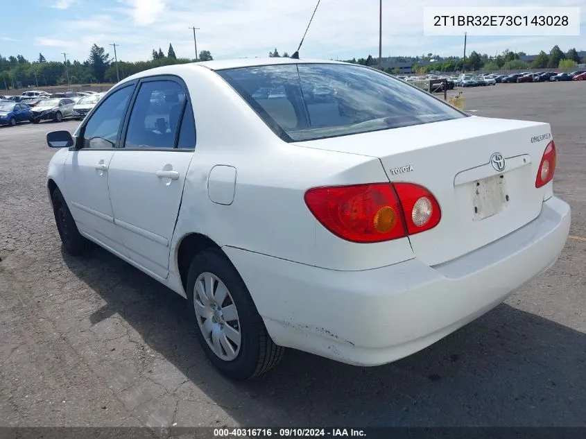 2003 Toyota Corolla Le VIN: 2T1BR32E73C143028 Lot: 40316716