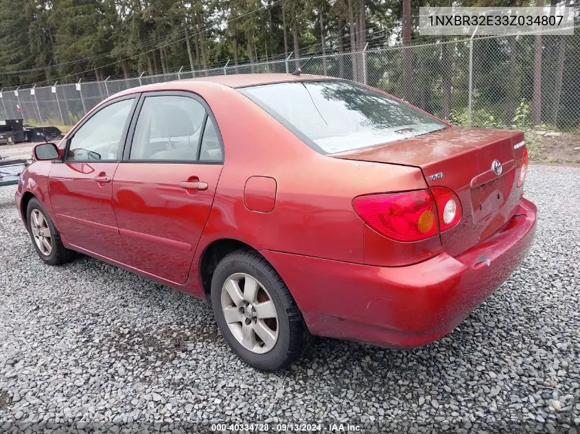 2003 Toyota Corolla Le VIN: 1NXBR32E33Z034807 Lot: 40334728