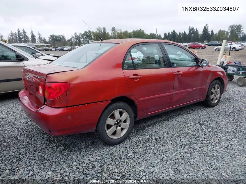 2003 Toyota Corolla Le VIN: 1NXBR32E33Z034807 Lot: 40334728