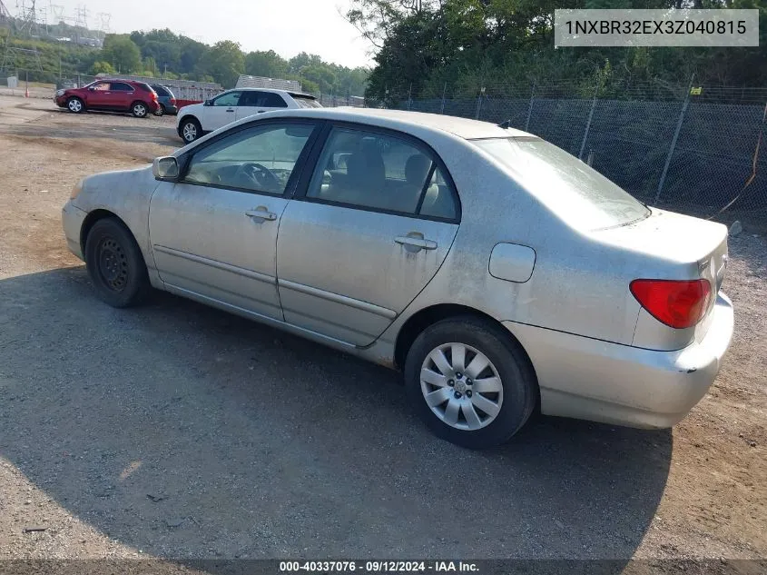 2003 Toyota Corolla Ce/Le/S VIN: 1NXBR32EX3Z040815 Lot: 40337076