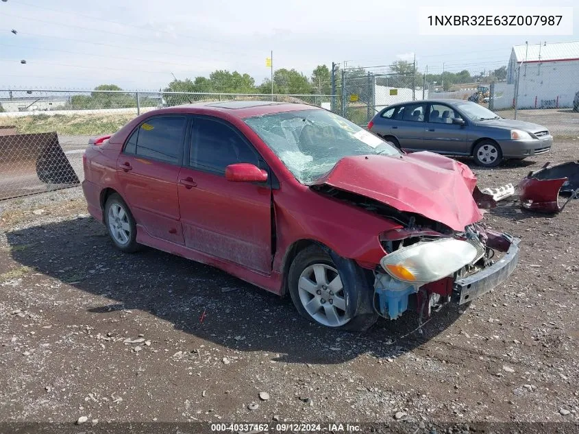 2003 Toyota Corolla S VIN: 1NXBR32E63Z007987 Lot: 40337462