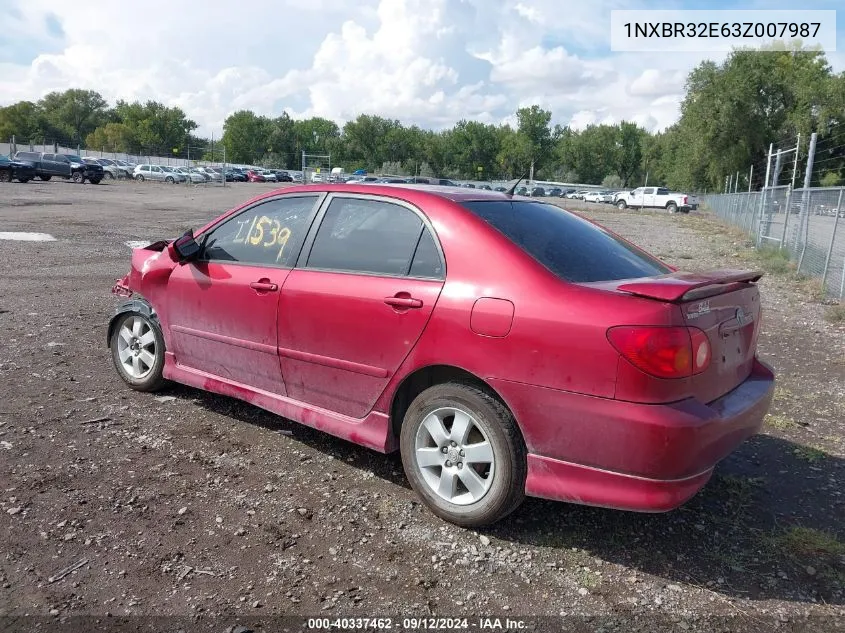 2003 Toyota Corolla S VIN: 1NXBR32E63Z007987 Lot: 40337462