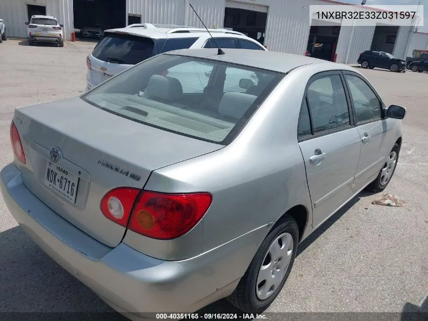 2003 Toyota Corolla Le VIN: 1NXBR32E33Z031597 Lot: 40351165