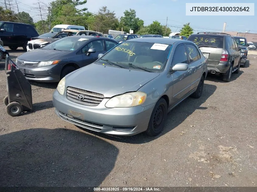 2003 Toyota Corolla Le VIN: JTDBR32E430032642 Lot: 40353925