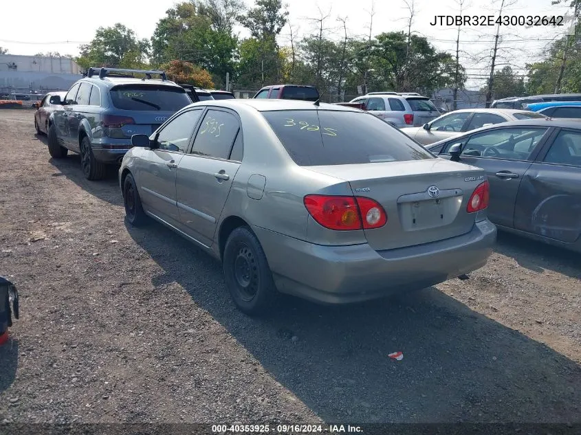 2003 Toyota Corolla Le VIN: JTDBR32E430032642 Lot: 40353925