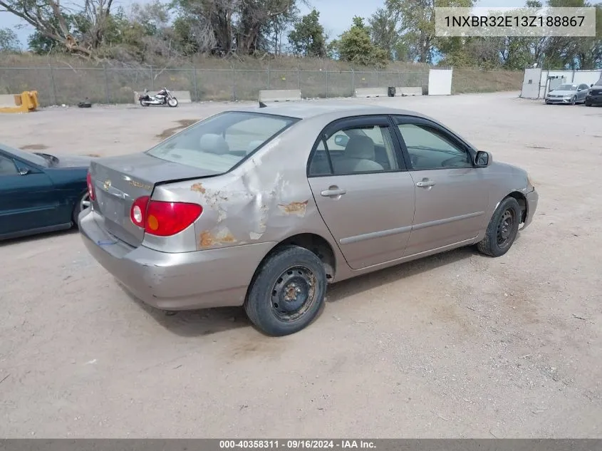 2003 Toyota Corolla Le VIN: 1NXBR32E13Z188867 Lot: 40358311